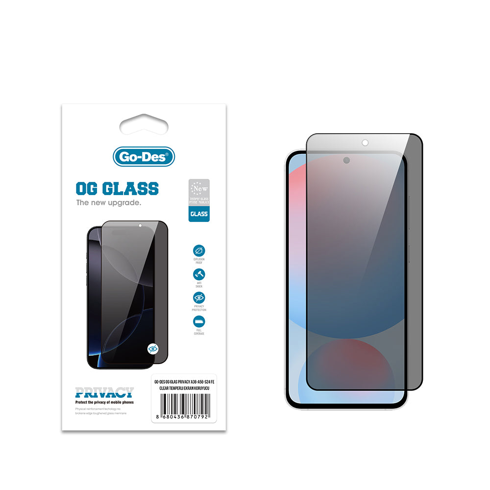 Galaxy S24 FE Go Des OG Glass Privacy Antistatik Temperli Cam Ekran Koruyucu Galaxy S24 FE Go Des OG Glass Privacy Antistatik Temperli Cam Ekran Koruyucu